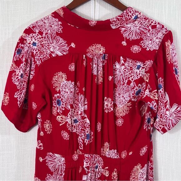 Free People Blue Hawaii Collared Short Sleeve Red Mini Dress Size L - Picture 13 of 16